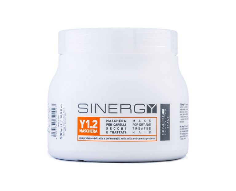 SINERGY COSMETICS - Y1.2 MASCHERA PER CAPELLI SECCHI E TRATTATI 500 ml - con proteine del latte e dei cereali