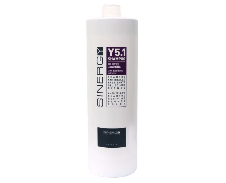 SINERGY COSMETICS Y5.1 SHAMPOO ANTIGIALLO - 1000 ml CON PIGMENTI VIOLA, SEMI DI LINO ED ESTRATTI DI MIRTILLO NERO