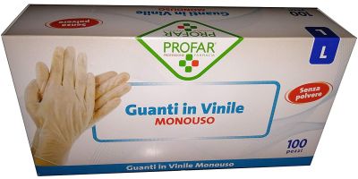 GUANTI IN VINILE SENZA POLVERE MISURA "L" PROFAR